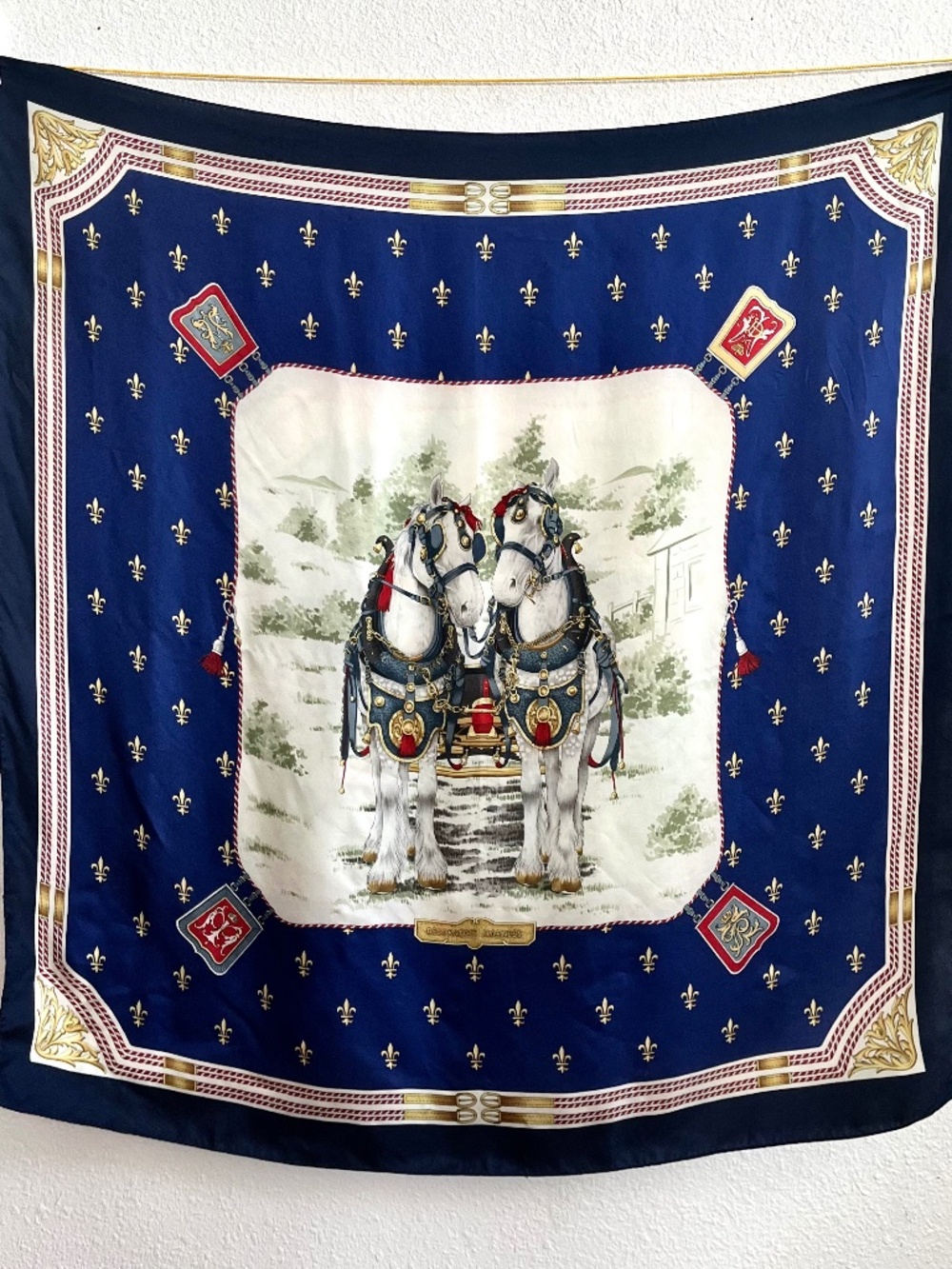 Vintage 1980's Square Equestrian Silk Scarf 35" - Decorative Harness